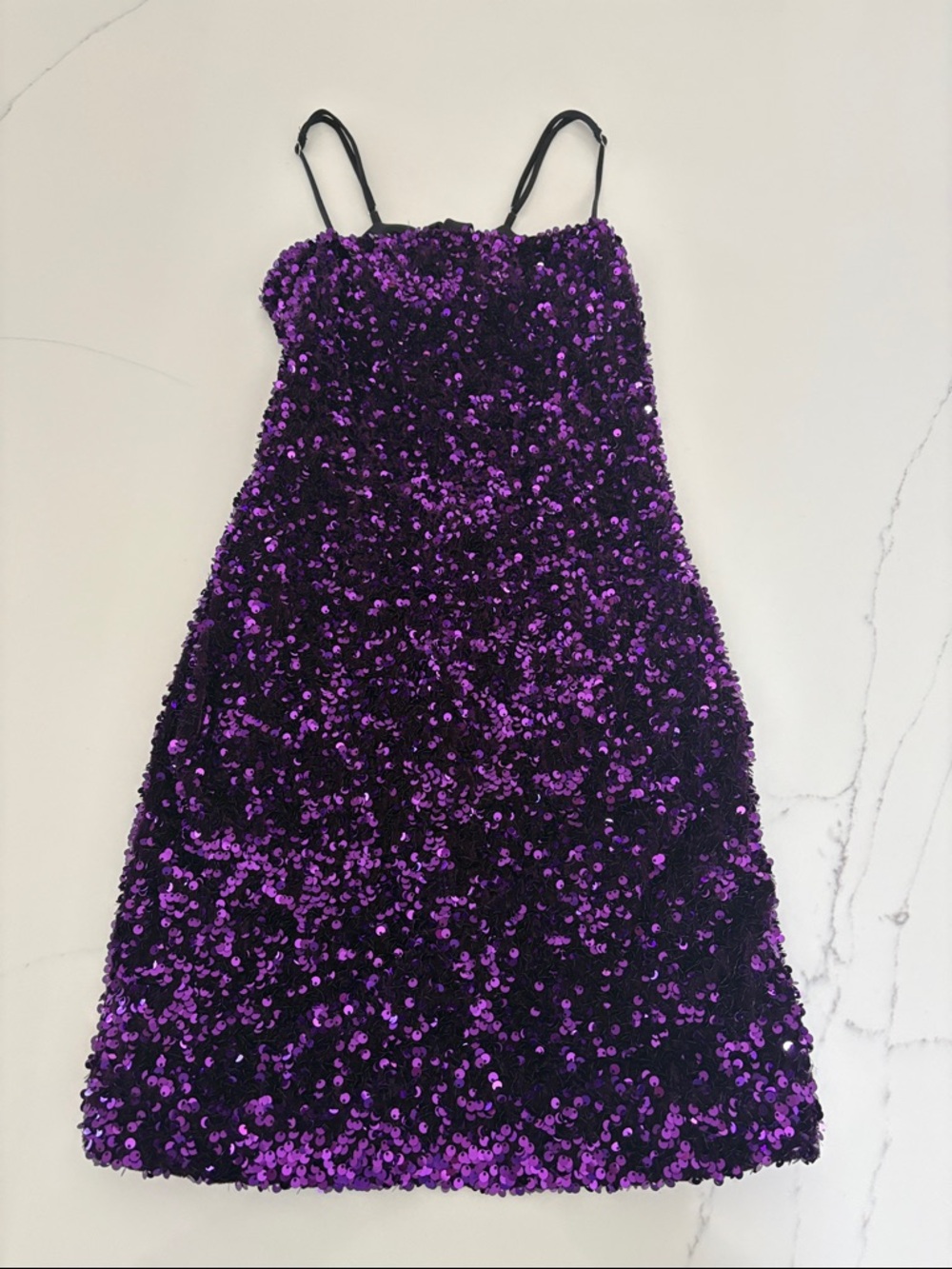 Purple Sequin Spaghetti Strap Mini Dress